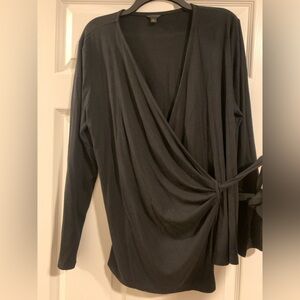 Ann Taylor Black Long Sleeve Wrap Top